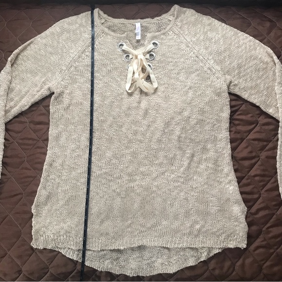 Xhilaration Knit Sweater - Large. Never Worn. Beige color with laced tie. - Picture 8 of 11